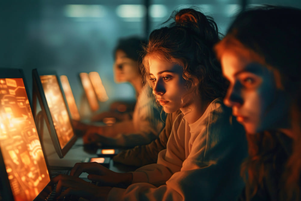 Alumnos en una sala de clase tecnológica